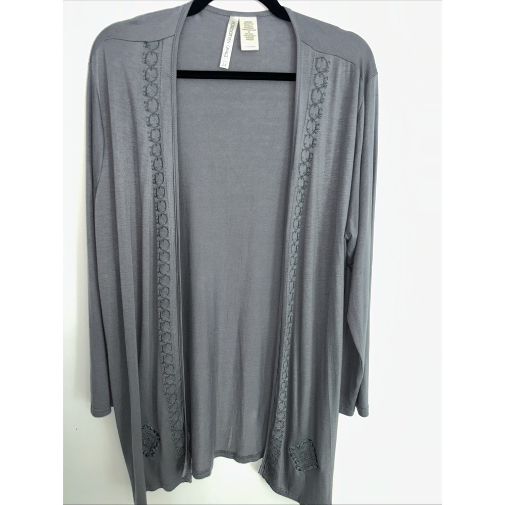 Forgotten Grace 2X Open Cardigan Soft Gray Embroidered Boho Lightweight